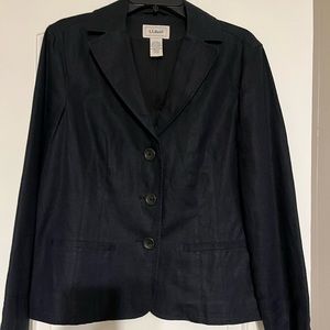 L.L.Bean Black Linen Blazer Jacket 12 Petite